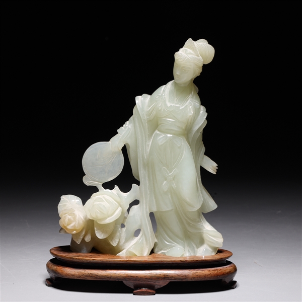 Chinese carved celadon jade standing