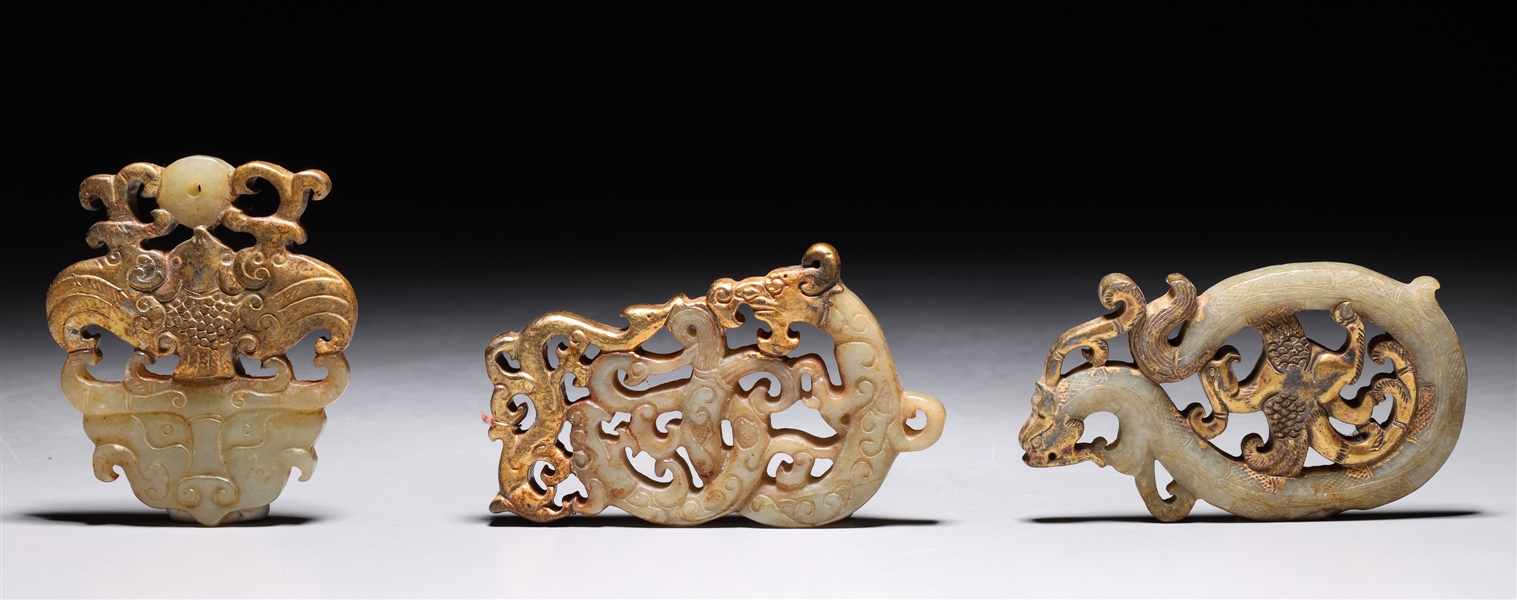 Three Chinese carved and gilt jade 2abaa2