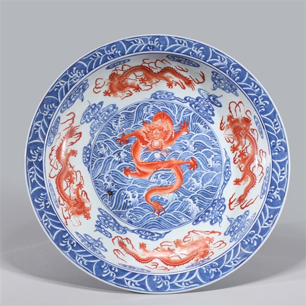 Large blue, red, and white porcelain