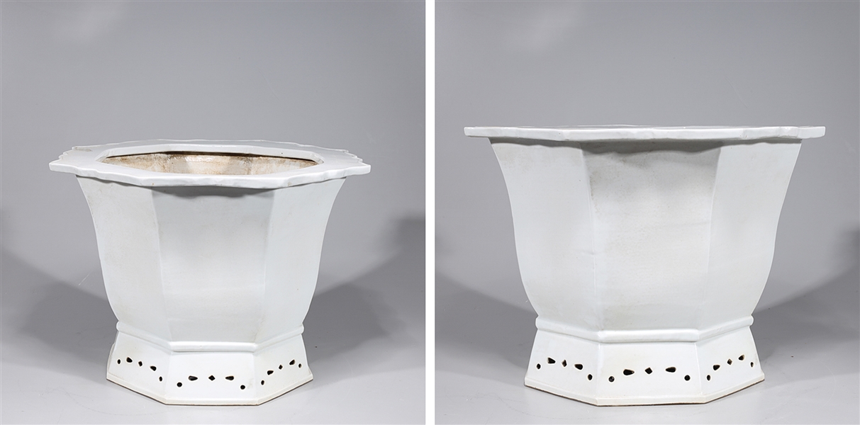 Pair of Chinese white glazed octagonal