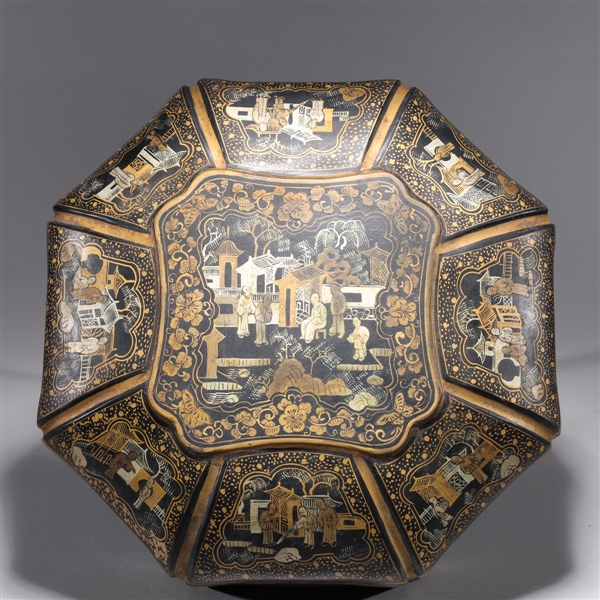 Chinese gilt lacquer eight-sided