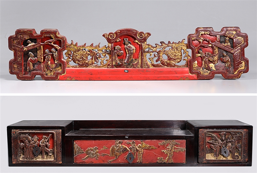 Two Chinese wood carvings including