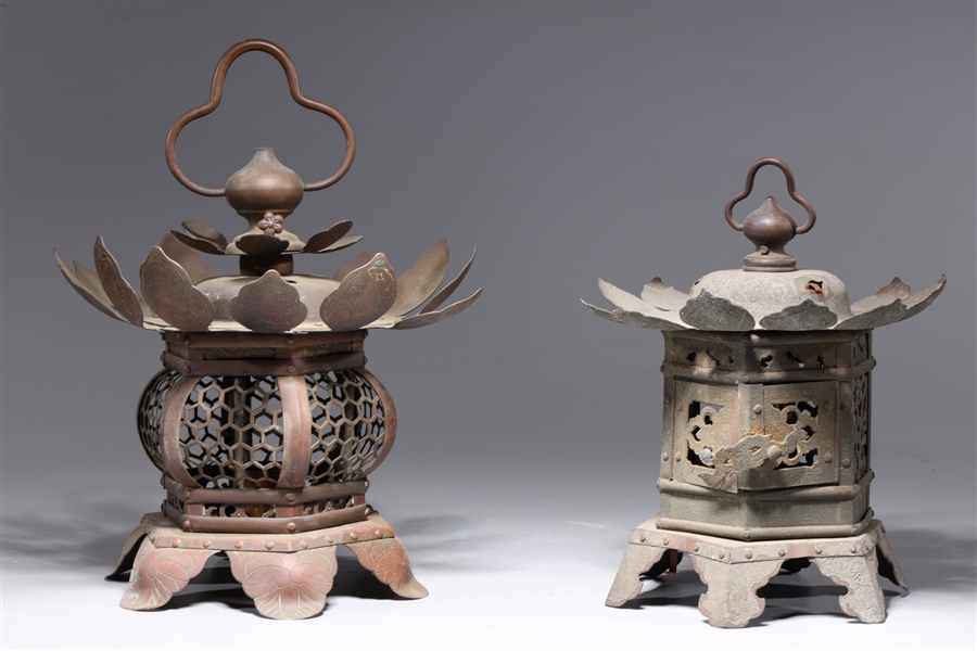 Two Antique Japanese metal lanterns 2abc01