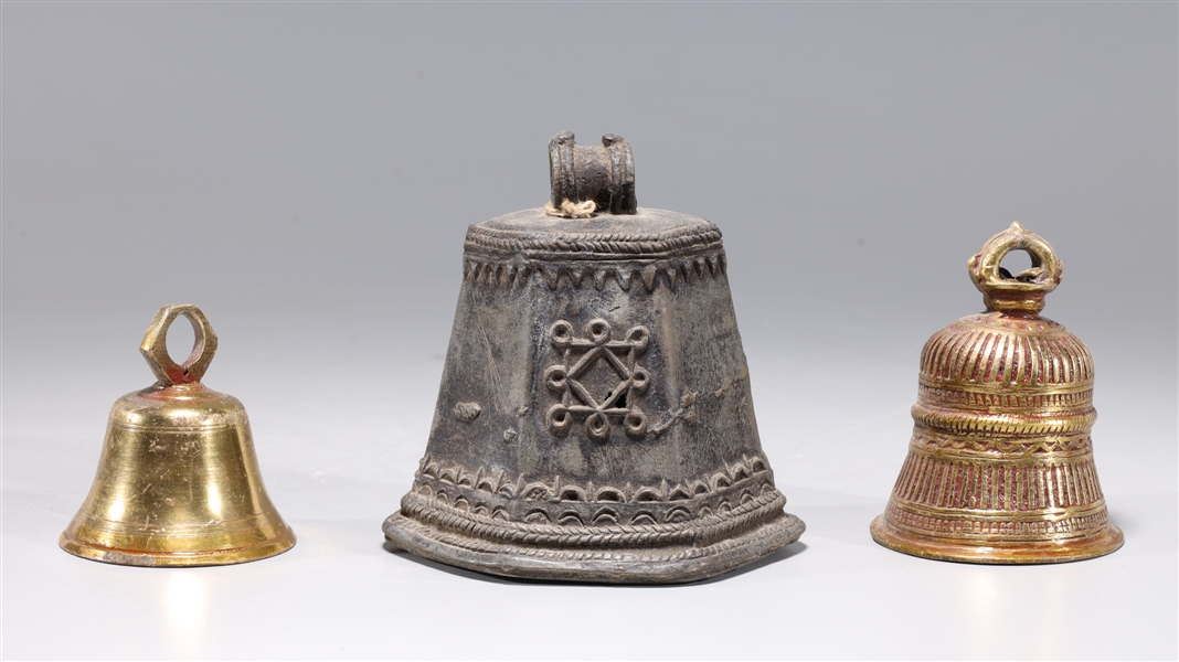 Three antique Indian metal bells 2abc2a