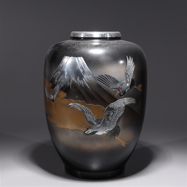 Chinese metal vase with bird and
