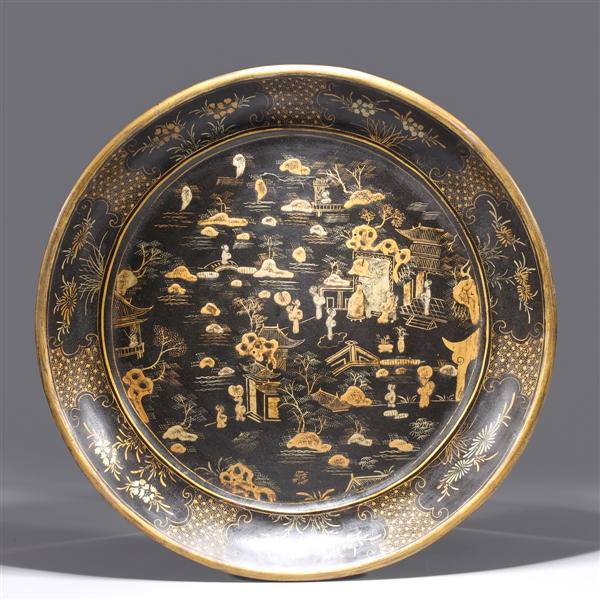 Chinese gilt lacquer wooden charger