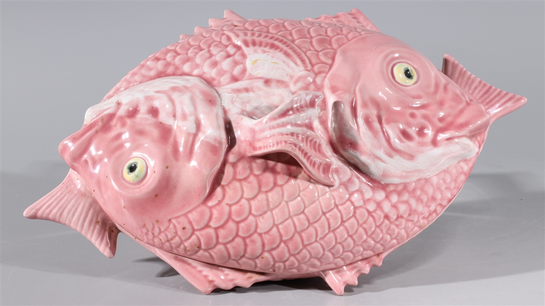 Vintage double fish ceramic covered