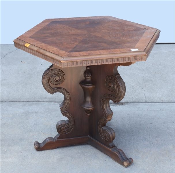 Vintage hexagonal wood table with 2abcfe