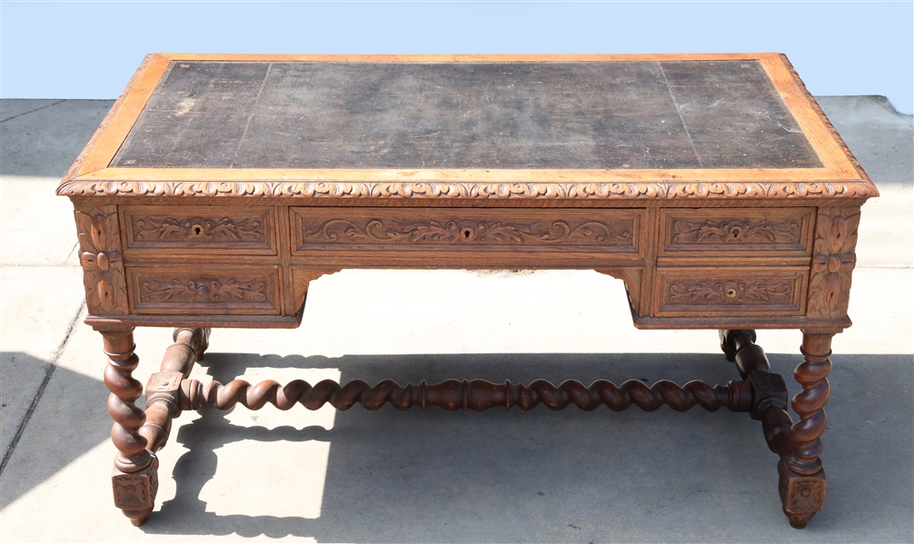 Vintage carved wood desk; as=is