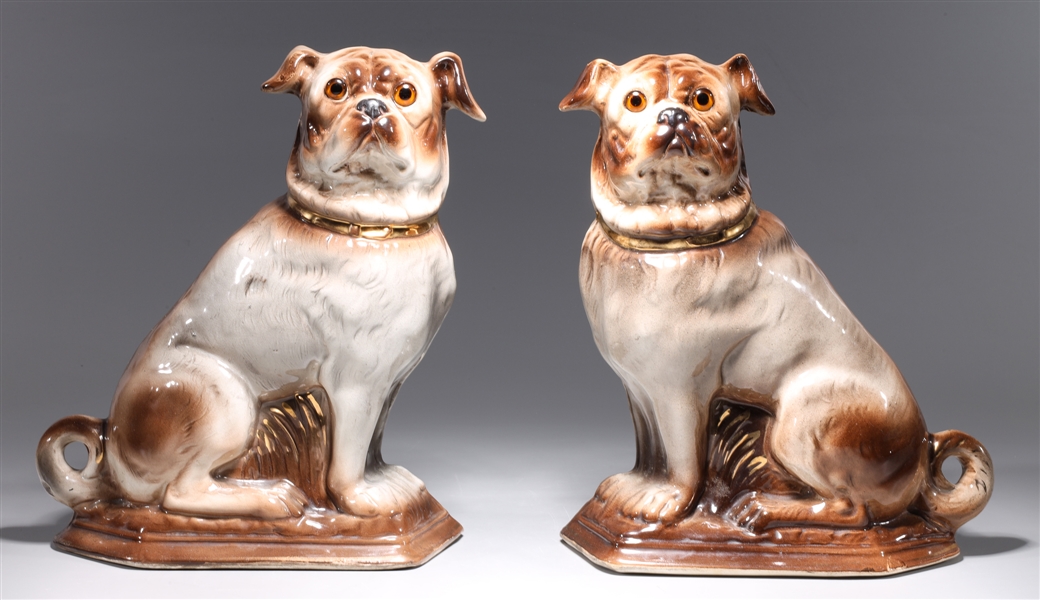 Pair of antique porcelain pug dog