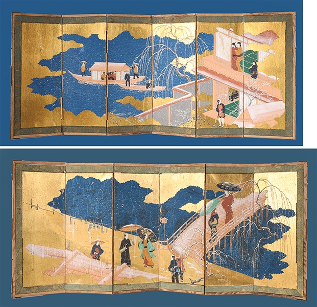 Pair of antique Japanese six panel 2abf32