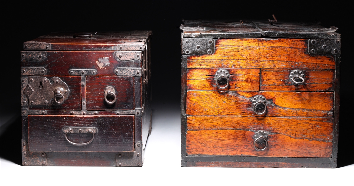 Two antique Japanese wooden chests,