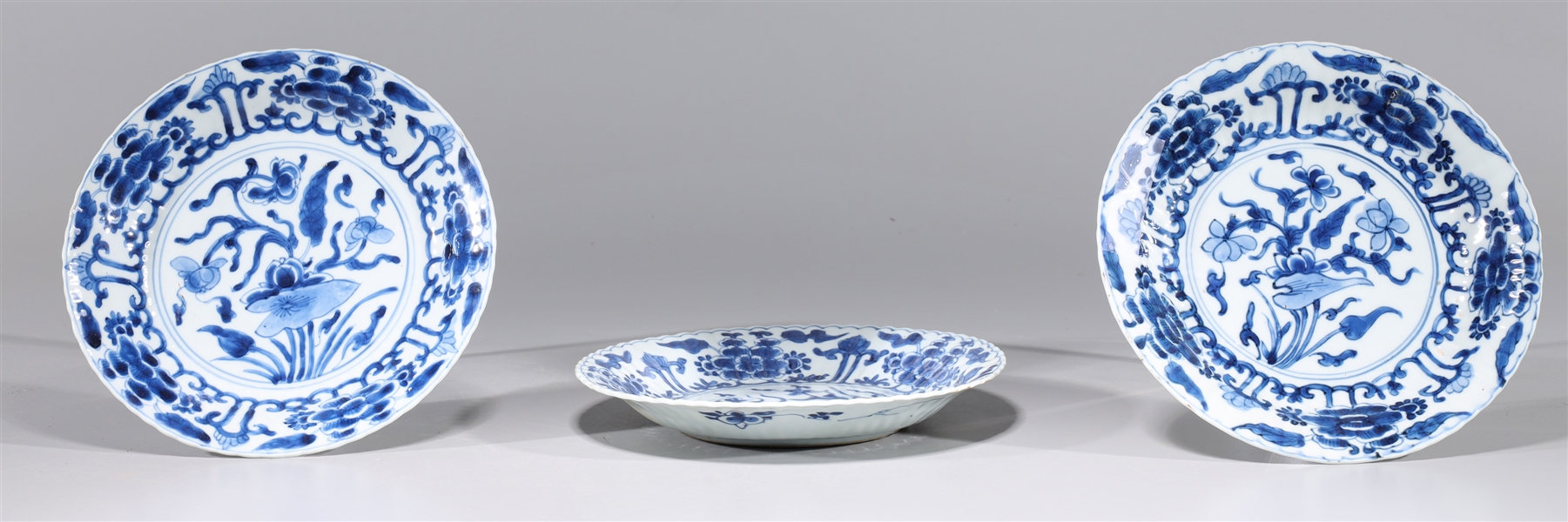 Three antique Chinese blue and white