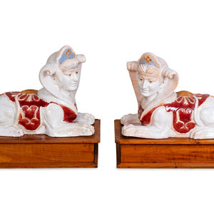 A Pair of Polychromed Ceramic Sphinxes 20TH 2abfdb