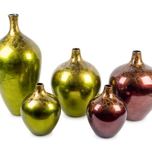 A Group of Five Lacquered Ceramic