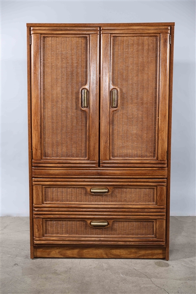 Wood cabinet with wicker doors and gilt