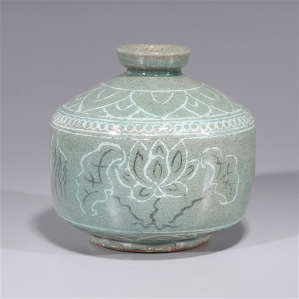 Korean celadon glazed jar with