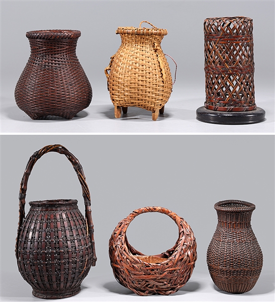 Six antique Japanese woven baskets