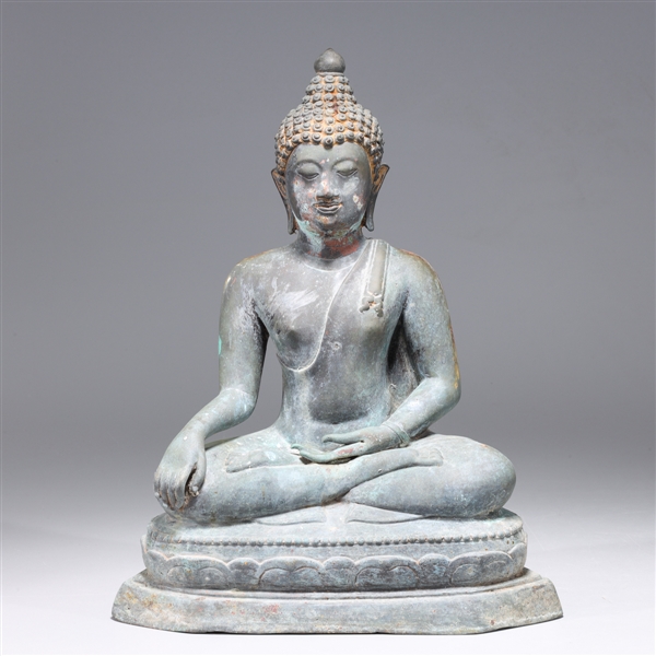 Thai bronze figure of seated Buddha;