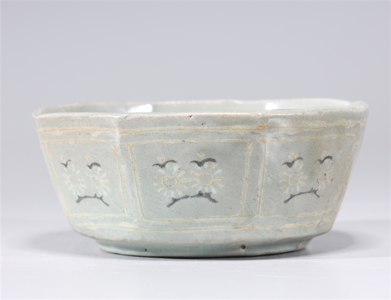 Korean celadon glazed faceted dish with