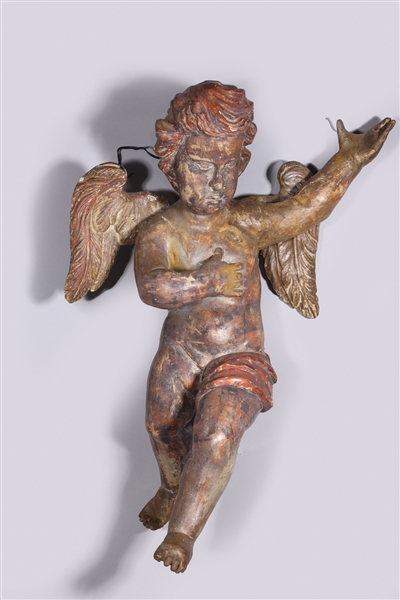 Antique hand carved wood cherub,