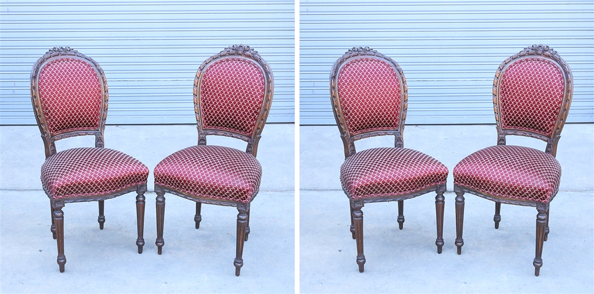 Group of four carved wood upholstered