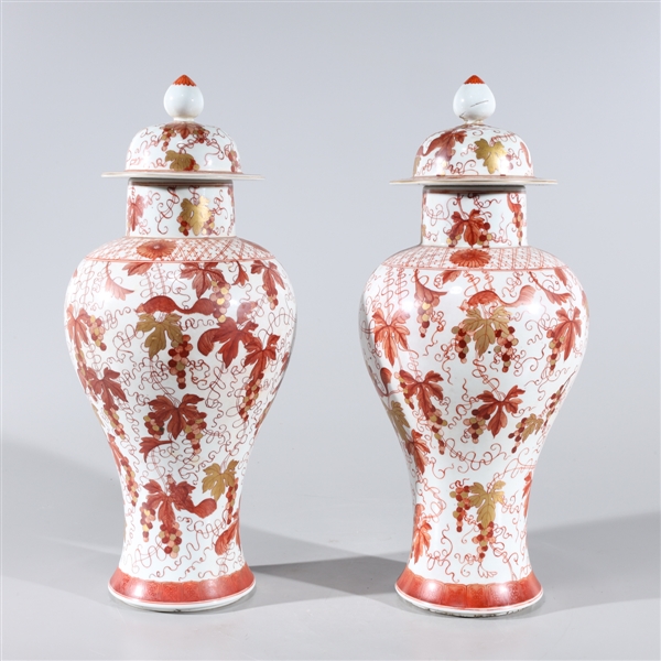 Two Chinese red and gilt porcelain