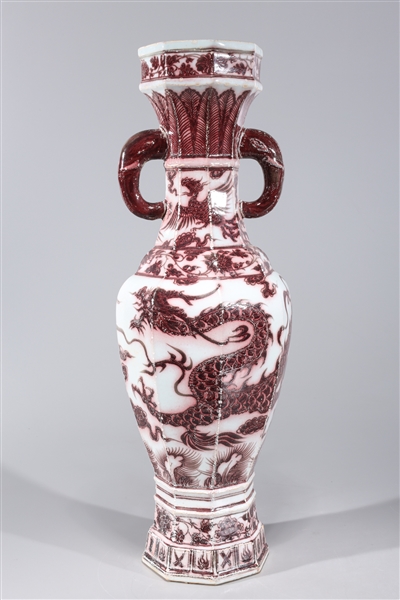 Tall Chinese red and white faceted porcelain