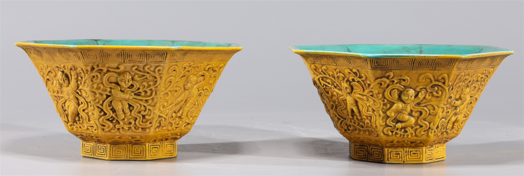 Pair of Chinese yellow and turquoise