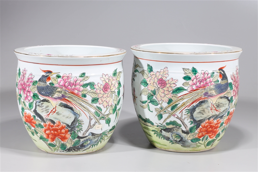 Pair of Chinese famille rose enameled