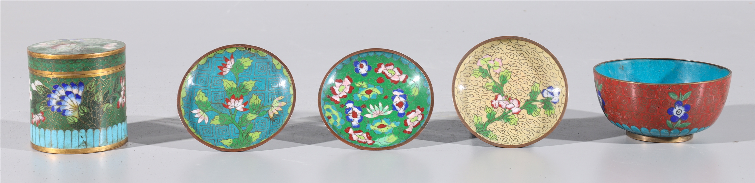 Group of five antique Chinese cloisonne