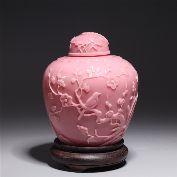 Chinese carved pink Beijing glass covered