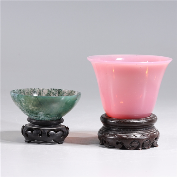 Two Chinese wine cups, pink Beijing