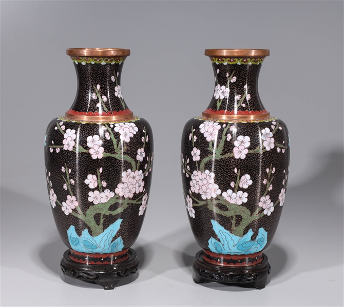 Pair of Chinese black ground cloisonn  2ac316