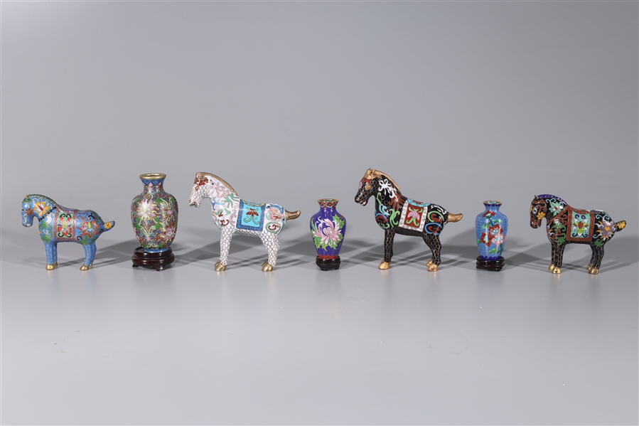Group of seven Chinese cloisonné