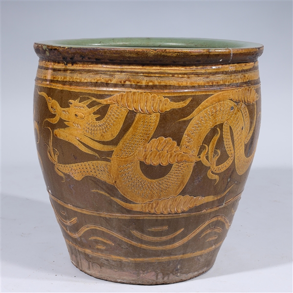 Chinese ceramic dragon jar; some