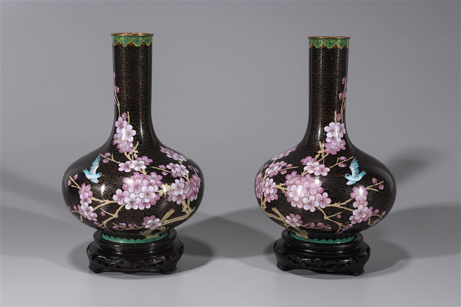 Pair of Chinese black ground cloisonné