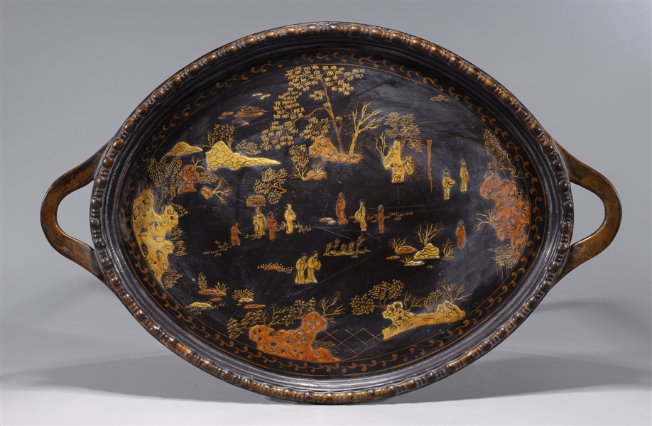 Chinese gilt lacquer tray with 2ac3ab