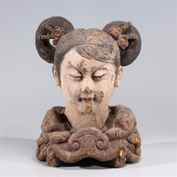 Chinese carved wood Ming style statue