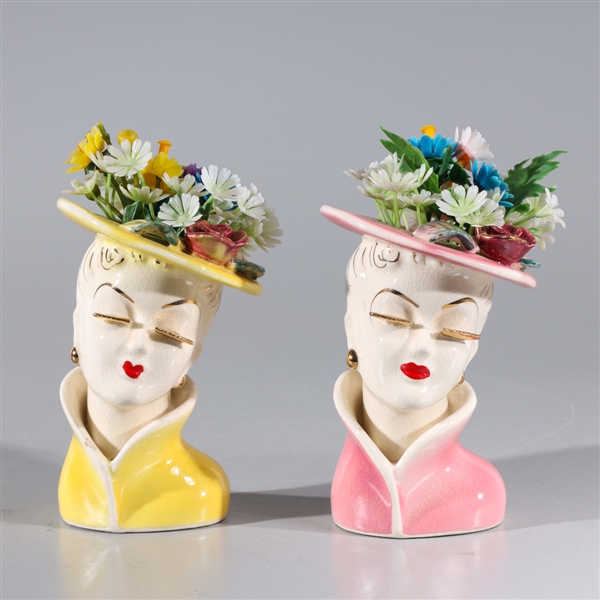 Two mid-century Lady Head vases with