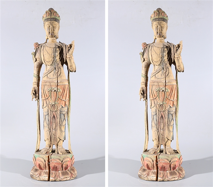 Two Chinese polychrome wood standing 2ac482