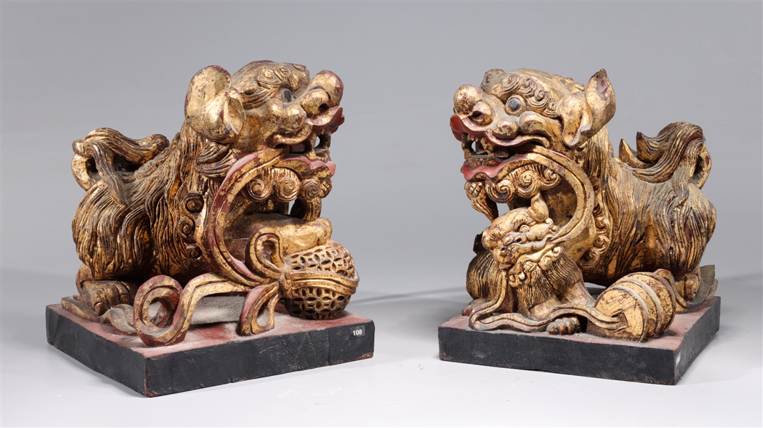 Pair old Chinese carved gilt wood 2ac48d