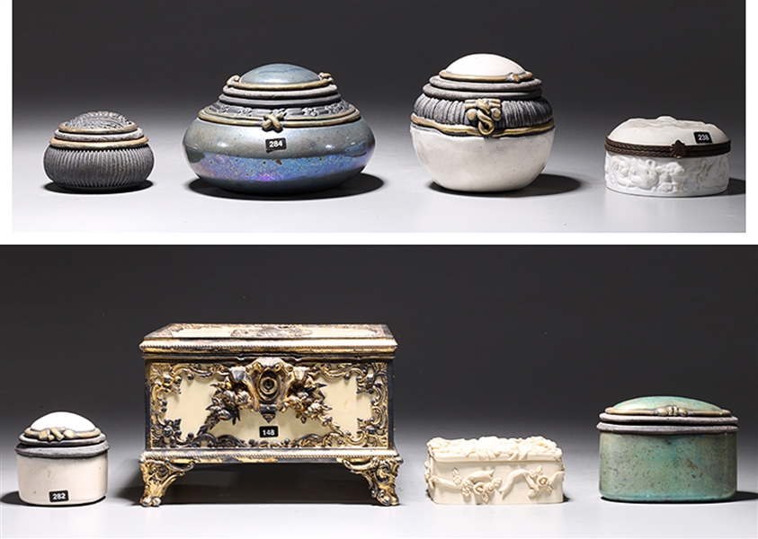 group of 8 decorative boxes including