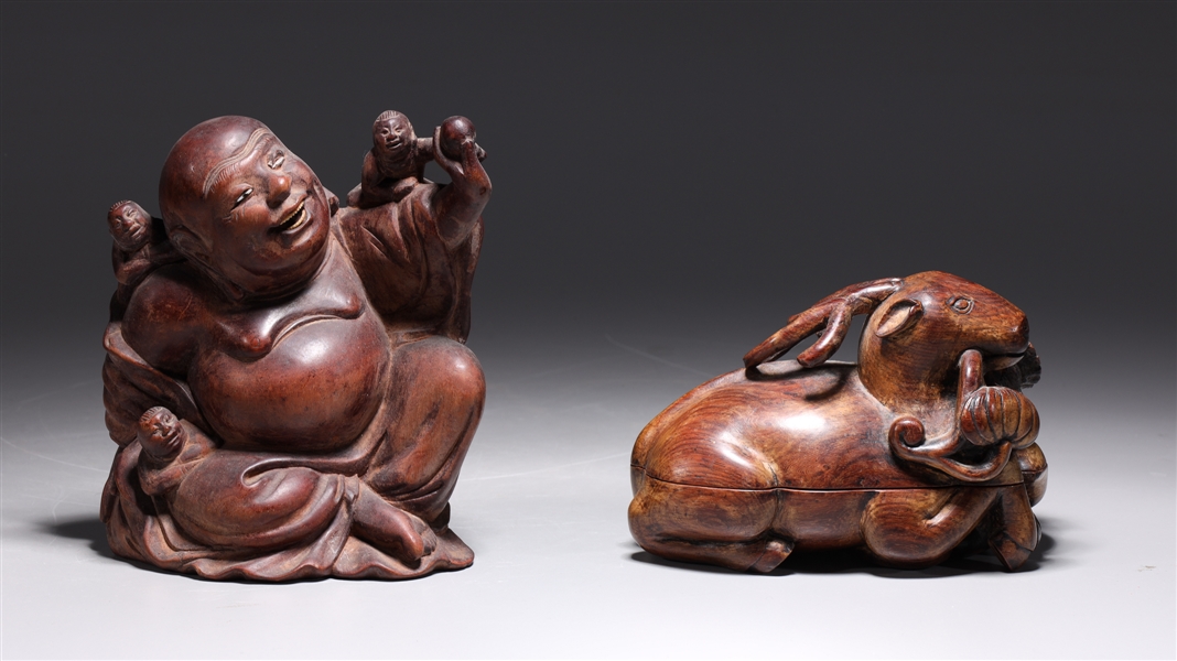Chinese wooden Buddha and box with