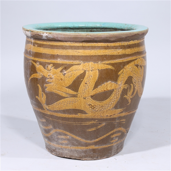 Chinese ceramic dragon jar; some