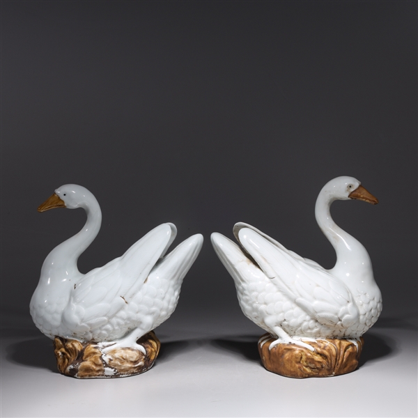 Pair of Chinese glazed porcelain swans;