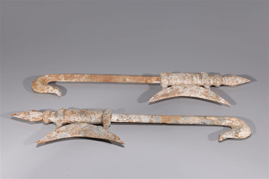 Pair Chinese carved hardstone weapons;