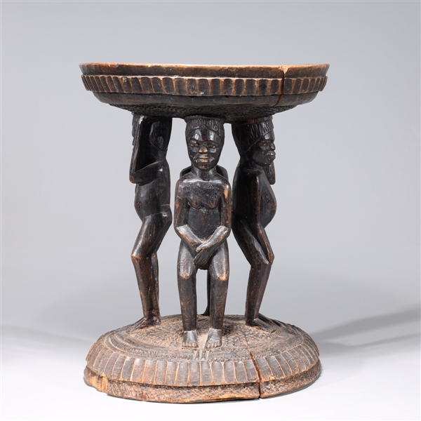 African wooden stool with 4 figures 2ac578