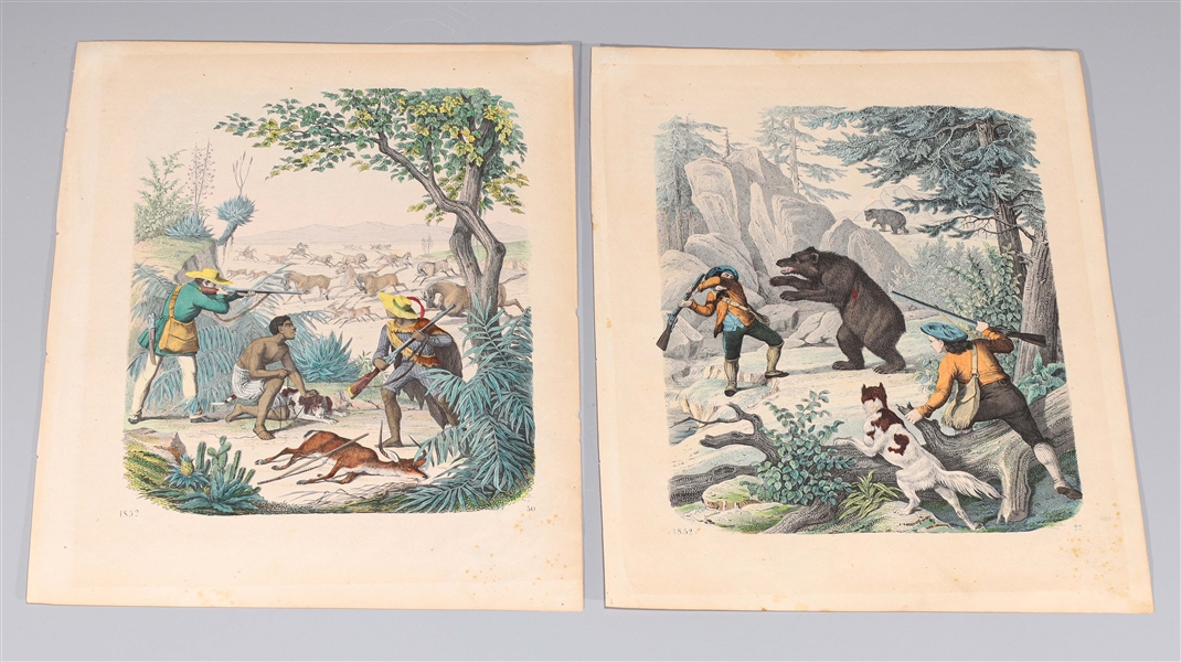 Four antique German hand-colored etchings