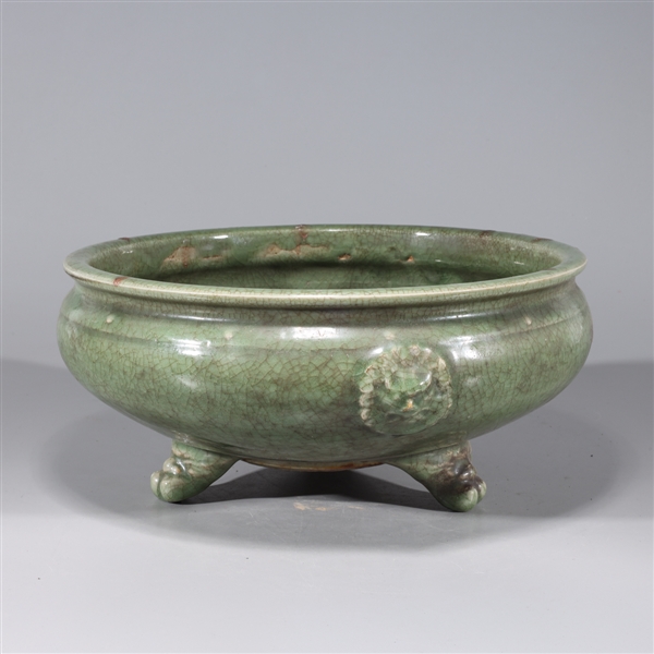 Chinese celadon glazed tripod censer